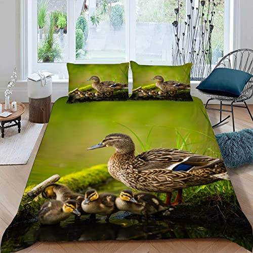 Bettwäsche 155x220 Teenager Ente Tierische Ente Bettwäsche-Set 3er Set Jungen Mädchen Bettbezug mit Reißverschluss Mikrofaser Bettbezüge mit 2 Kissenbezug 80x80 von LUKAVA