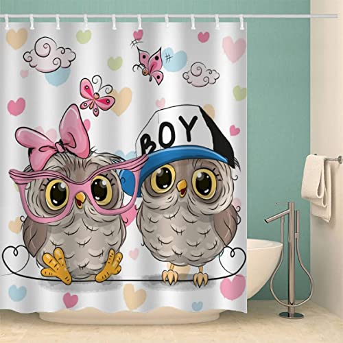 LUKAVA 3D Duschvorhang Anti-Schimmel Wasserdicht Duschvorhänge 180x180 cm Eule Duschvorhang 100% Polyester Süßer Zeichentrickfilm Badvorhang mit 12 Hooks von LUKAVA