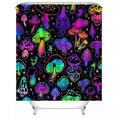 LUKAVA Duschvorhang Pilz 3D Wasserdicht Duschvorhang Textil Leuchtender Pilz Badezimmer Badewanne Vorhänge mit 12 Ring Duschvorhang Bunt 200x200 cm von LUKAVA