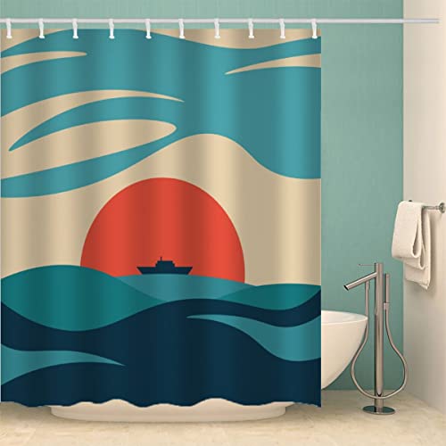 LUKAVA Duschvorhang Rote Sonne 3D Wasserdicht Duschvorhang Textil Kunst Badezimmer Badewanne Vorhänge mit 12 Ring Duschvorhang Bunt 200x200 cm von LUKAVA