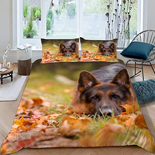 LUKAVA Kinderbettwäsche Deutscher Schäferhund Bettwäsche 135x200cm Kinder 3teilig Pelziger Hund Bettbezug flauschig Mikrofaser Einzelbett Bettbezüge mit 2 Kissenbezug von LUKAVA