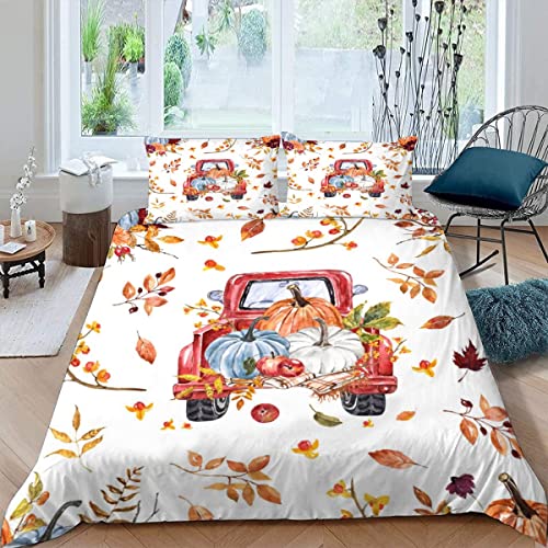 LUKAVA Kinderbettwäsche Halloween Kürbis Bettwäsche 135x200cm Kinder 3teilig Herbsterntewagen Bettbezug flauschig Hypoallergen Mikrofaser Einzelbett Bettbezüge mit 2 Kissenbezug 80x80cm von LUKAVA