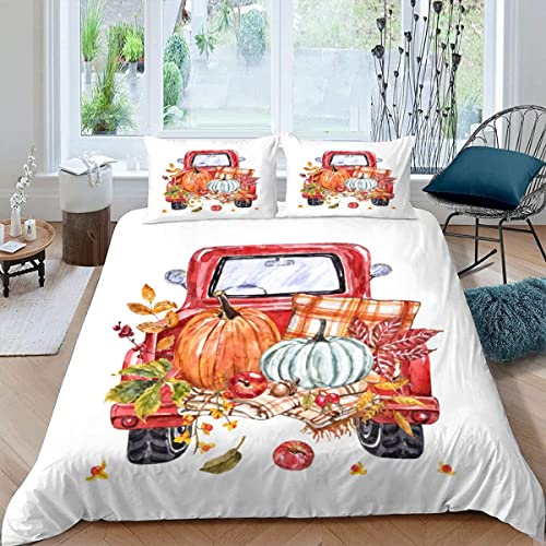 LUKAVA Kinderbettwäsche Herbst Kürbis LKW Bettwäsche 135x200cm Kinder 3teilig Fröhliches Halloween Bettbezug flauschig Hypoallergen Mikrofaser Einzelbett Bettbezüge mit 2 Kissenbezug 80x80cm von LUKAVA