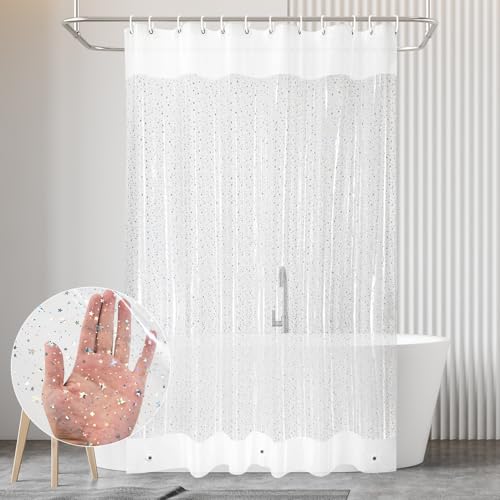 180x180 Badevorhang, Duschvorhang Anti-schimmel in Badezimmer, Vorhang für Badewanne Dusche aus Stoff Wasserdicht Waschbar, Waschbar PEVA Shower Curtain mit 12 Duschvorhangringe Halbdurchsichtig von LUKDUNG