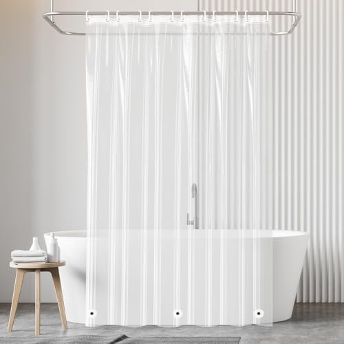 180x180 Badevorhang, Duschvorhang Anti-schimmel in Badezimmer, Vorhang für Badewanne Dusche aus Stoff Wasserdicht Waschbar, Waschbar PEVA Shower Curtain mit 12 Duschvorhangringe Halbdurchsichtig von LUKDUNG