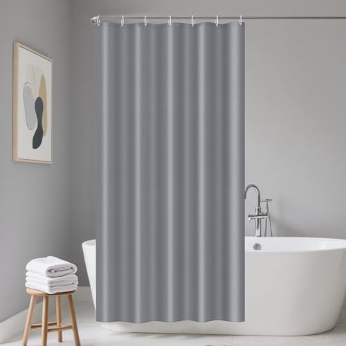 LUKDUNG 100x200 Badevorhang Polyester Textil, Duschvorhang Anti-schimmel für Badezimmer, Vorhang für Badewanne Dusche aus Stoff Wasserdicht Waschbar, Shower Curtain mit 7 Haken Hellgrau von LUKDUNG