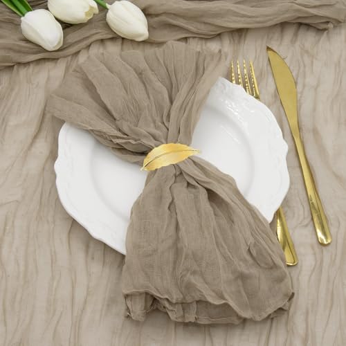 LUKDUNG 12 Stück Servietten, Boho Gaze Käsetuch Servietten 50 x 50 cm, Mullservietten für Party Hochzeiten Zuhause Brautpartys Tischdekorationen, Braun von LUKDUNG