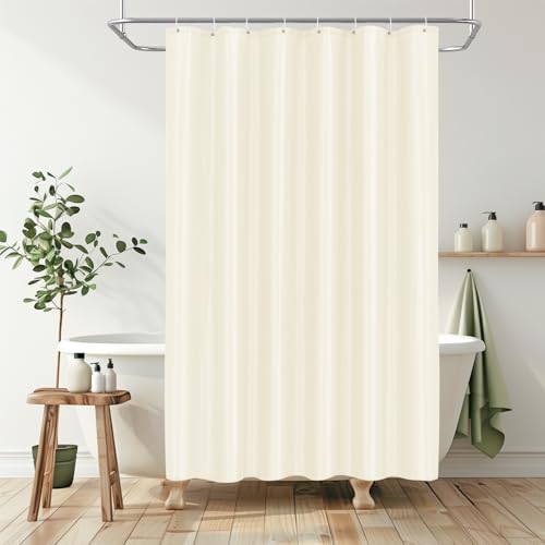 LUKDUNG 120x180 Badevorhang Polyester Textil, Duschvorhang Anti-schimmel für Badezimmer, Vorhang für Badewanne Dusche aus Stoff Wasserdicht Waschbar, Shower Curtain mit 8 Haken Beige von LUKDUNG