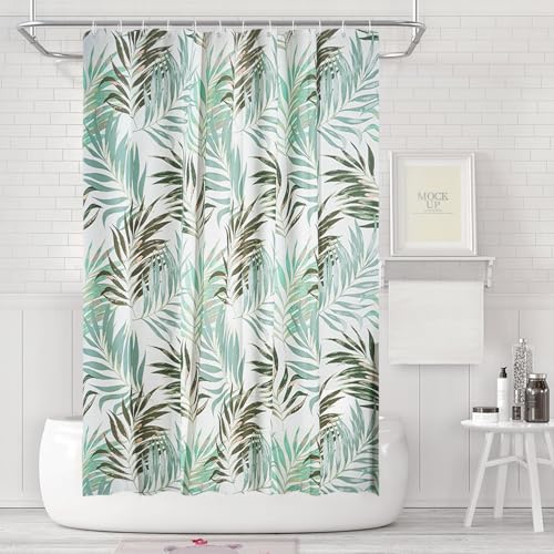 LUKDUNG 180x180 Badevorhang, Duschvorhang Anti-schimmel in Badezimmer, Vorhang für Badewanne Dusche aus Stoff Wasserdicht Waschbar, Waschbar PEVA Shower Curtain mit 12 Duschvorhangringe Grüne Blätter von LUKDUNG