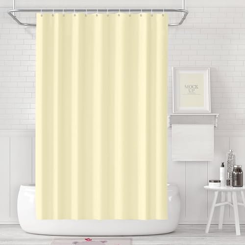 LUKDUNG 180x180 Badevorhang, Duschvorhang Anti-schimmel in Badezimmer, Vorhang für Badewanne Dusche aus Kunststoff Wasserdicht Waschbar, Waschbar PEVA Shower Curtain mit 12 Duschvorhangringe Hellgelb von LUKDUNG