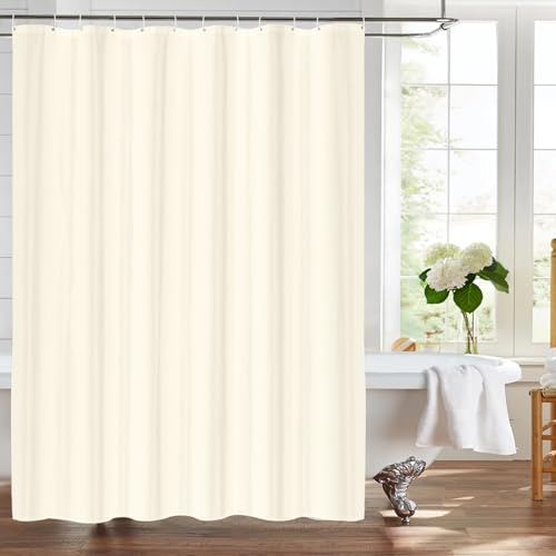 LUKDUNG 180x200 Badevorhang Polyester Textil, Duschvorhang Anti-schimmel für Badezimmer, Vorhang für Badewanne Dusche aus Stoff Wasserdicht Waschbar, Shower Curtain mit 12 Haken Beige von LUKDUNG