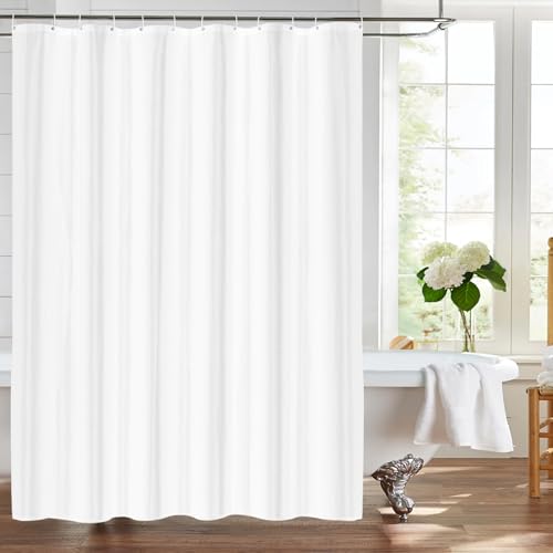 LUKDUNG 180x200 Badevorhang Polyester Textil, Duschvorhang Anti-schimmel für Badezimmer, Vorhang für Badewanne Dusche aus Stoff Wasserdicht Waschbar, Shower Curtain mit 12 Haken Weiß von LUKDUNG