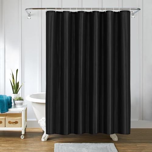 LUKDUNG 180x220 Badevorhang Polyester Textil, Duschvorhang Anti-schimmel für Badezimmer, Vorhang für Badewanne Dusche aus Stoff Wasserdicht Waschbar, Shower Curtain mit 12 Haken Schwarz von LUKDUNG