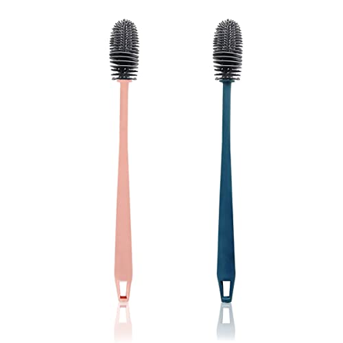 2 Stück Flaschenbürste Silikon Reinigungsbürste Lang Spülbürste Bürste Flaschenreiniger Glasbürste Bottle Brush Set für Sodaflaschen Flaschen Gläser Babyflaschen Glaskaraffe Trinkflasche (Rosa+Blau) von LUKDUNG