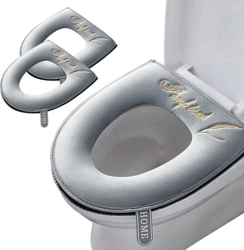 LUKDUNG 2 Stück Toilettensitzbezug, Warmes Toilettensitzkissen Toiletten, Universal Reißverschluss Toilettensitz Abdeckungspolster mit Griff, Waschbar Toilet Seat Cover von LUKDUNG
