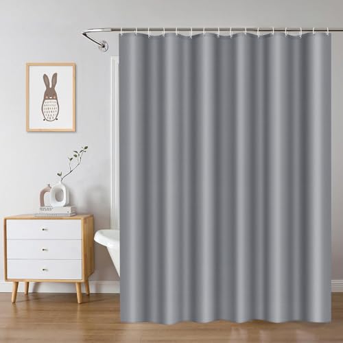 LUKDUNG 240x200 Badevorhang Polyester Textil, Duschvorhang Anti-schimmel für Badezimmer, Vorhang für Badewanne Dusche aus Stoff Wasserdicht Waschbar, Shower Curtain mit 16 Haken Hellgrau von LUKDUNG