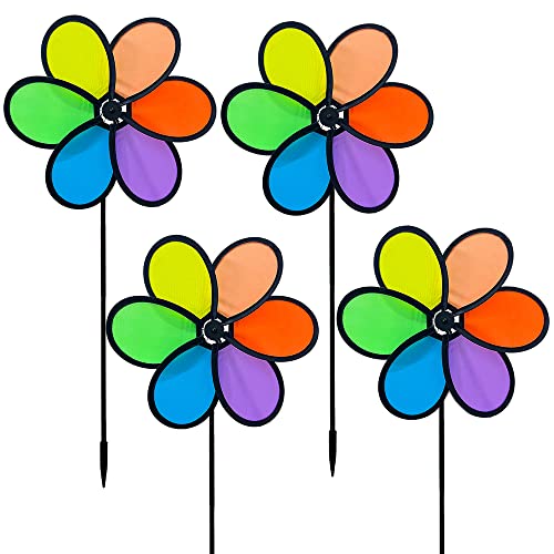 LUKDUNG 4 Stück Windspiel Blume Windrad Spielzeuge 24cm Regenbogen Windmühle Spinner für Rasen Windrad Hof Garten Terrasse Balkon Gartenstecker Deko von LUKDUNG
