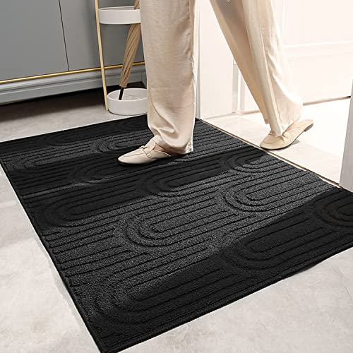 Fussmatte Aussen Innen, Rutschfest Fußmatte Waschbar Teppich Schmutzfangmatte Fussmatte Aussen Sauberlaufmatte Türmatte für Innen, Außen, Haustür, Eingang, Patio, Flur (Black-Cloud, 60 x 90 cm) von LUKDUNG