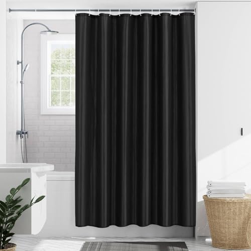 LUKDUNG 120x200 Badevorhang Polyester Textil, Duschvorhang Anti-schimmel für Badezimmer, Vorhang für Badewanne Dusche aus Stoff Wasserdicht Waschbar, Shower Curtain mit 8 Haken Schwarz von LUKDUNG