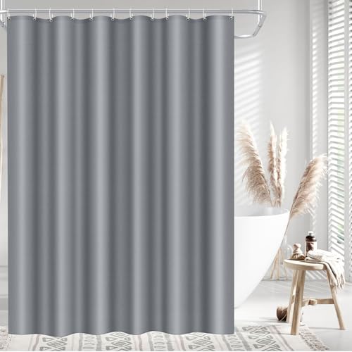 LUKDUNG 180x200 Badevorhang Polyester Textil, Duschvorhang Anti-schimmel für Badezimmer, Vorhang für Badewanne Dusche aus Stoff Wasserdicht Waschbar, Shower Curtain mit 12 Haken Hellgrau von LUKDUNG