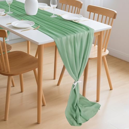 LUKDUNG Tischläufer Chiffon, 70x300 cm Tischläufer Hochzeit Tischdeko, Abwaschbar Tischband Tischdekoration für Küche Geburtstage Kommunion Party (Grün, 70 x 300 cm) von LUKDUNG