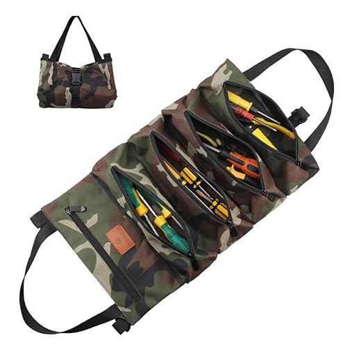 LUKDUNG Werkzeugtasche klein, Werkzeug Rolltasche, Multi-Purpose Canvas Rolltasche, Schraubenschlüssel Rolltasche für Auto Handwerker Elektriker, mit 5 Reißverschlusstaschen von LUKDUNG