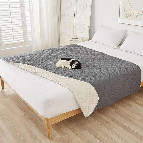 LUKDUNG wasserdichte Hundedecke 210 x 305 cm, rutschfeste Hundedecke, Robuste Hundematte für große und kleine Hunde, Schutz für Sofa, Bett, Autositz - Grau von LUKDUNG