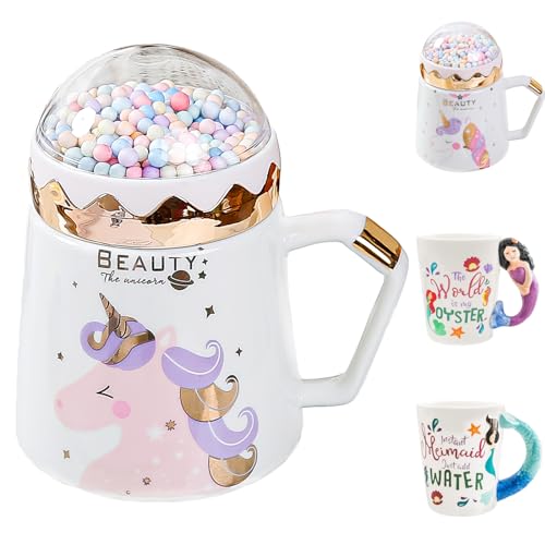 Einhorn Tasse, 500ml Einhorn Becher mit Henkel und Deckel, Einhorn Geschenke für Frauen, Kinder, Mädchen, Freundin und für Valentinstag & Geburtstage(A) von LUKIUP