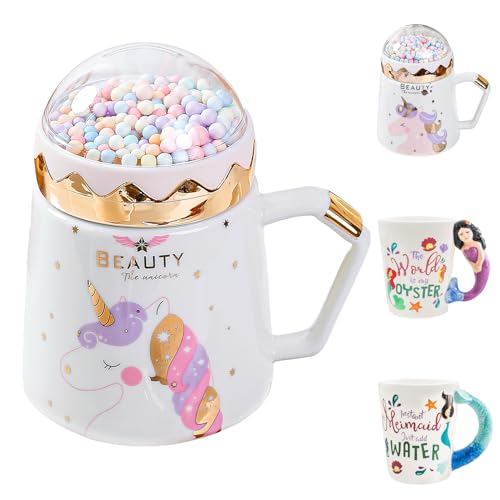 Einhorn Tasse, 500ml Einhorn Becher mit Henkel und Deckel, Einhorn Geschenke für Frauen, Kinder, Mädchen, Freundin und für Valentinstag & Geburtstage(D) von LUKIUP