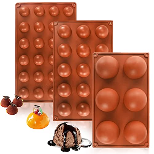 LUKIUP® Silikonform Halbkugelform, 6 Löcher, Halbkreis, 15 Löcher, halbrund, 24 halbrunde Löcher, Ø 6,7 cm, Ø 3,7 cm, Ø 2,7 cm, für die Herstellung von Schokolade, Kuchen, Gelee und Kuppelschaum von LUKIUP