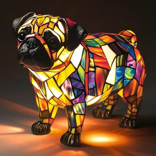 LUKIUP Nachtlicht aus der Hunde-Serie, Shar-Pei Nachtlicht - Energiesparende Premium Harzlampe mit Buntglas-Effekt Schalterkabel Retro Dekolampe für Schlafzimmer Geschenk für Hundeliebhaber(A) von LUKIUP