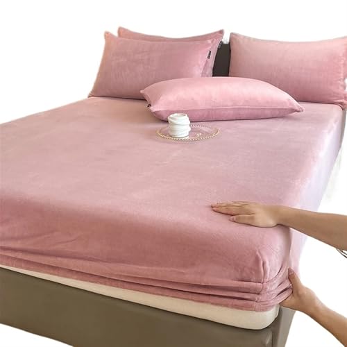 Frottee BettwäSche Warme und Dicke elastische Spannbettlaken, einfarbig, Verstellbarer Flanell-Wintermatratzenbezug, Samtbettwäsche, Größen 90/160/180/200 Matratzenbezug(Bean Paste,100x200x25cm) von LUKYWANG