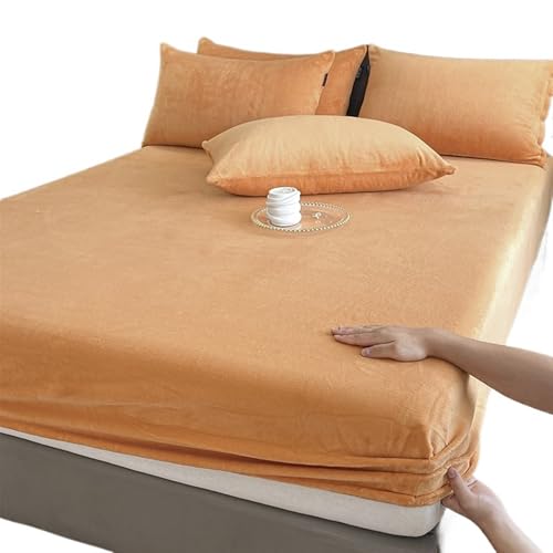 Frottee BettwäSche Warme und Dicke elastische Spannbettlaken, einfarbig, Verstellbarer Flanell-Wintermatratzenbezug, Samtbettwäsche, Größen 90/160/180/200 Matratzenbezug(Orange,100x200x25cm) von LUKYWANG