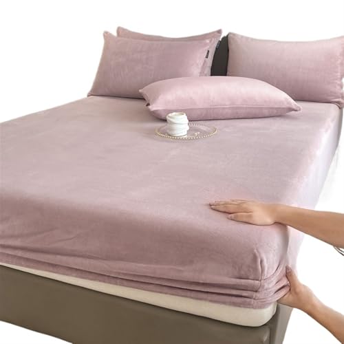 Frottee BettwäSche Warme und Dicke elastische Spannbettlaken, einfarbig, Verstellbarer Flanell-Wintermatratzenbezug, Samtbettwäsche, Größen 90/160/180/200 Matratzenbezug(Purple,100x200x25cm) von LUKYWANG