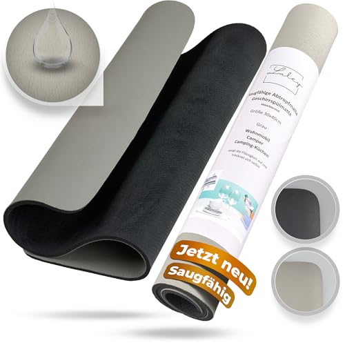 LULEY® Die saugfähige Abtropfmatte 30x40 cm Grau Geeignet als Abtropfmatte Geschirr Spülmatte Trockenmatte Abtropfunterlage Spülbeckenmatte rutschfest schnelltrocknend, Kunstleder von LULEY
