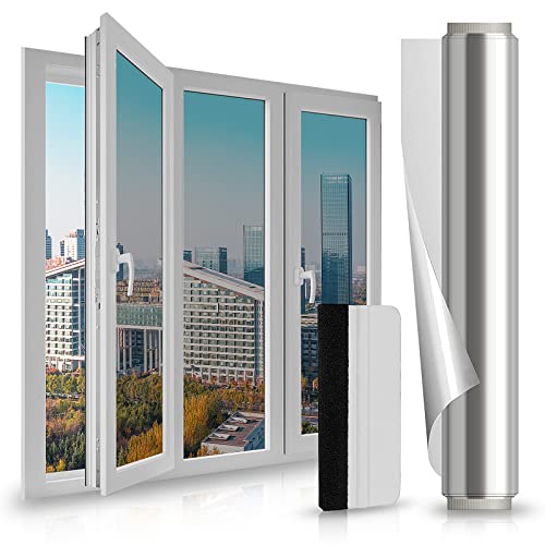 LULUETPUE Spiegelfolie Selbstklebend Sonnenschutzfolie Fenster innen UV-Schutz Reflektierende Fensterfolie Silber Thermofolie für Büro und Haus, (40 * 200CM) von LULUETPUE