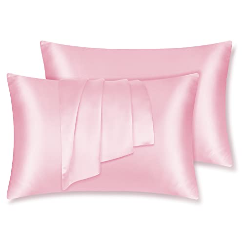 LULUSILK 100% Seide Kissenbezug Haar- und Hautpflege Kissenhülle knitterarm 2 Stücke Kissenbezug Seide 40x60cm Rosa von LULUSILK