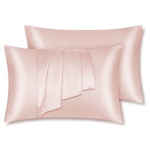 LULUSILK 100% Seide Kissenbezug Haar- und Hautpflege Kissenhülle knitterarm 2 Stücke Kissenbezug Seide 40x60cm Pfirsichrosa von LULUSILK