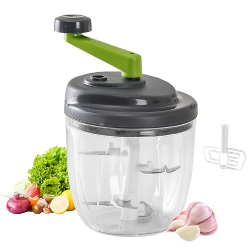 LULUWA Manueller Zerkleinerer 900 ml, Multi-Zwiebelschneider, Gemüseschredder mit 1 Mixer, Küchenmaschine, Zerkleinerer für Gemüse, Obst (mit Ei-Mixer) (900 ml) von LULUWA
