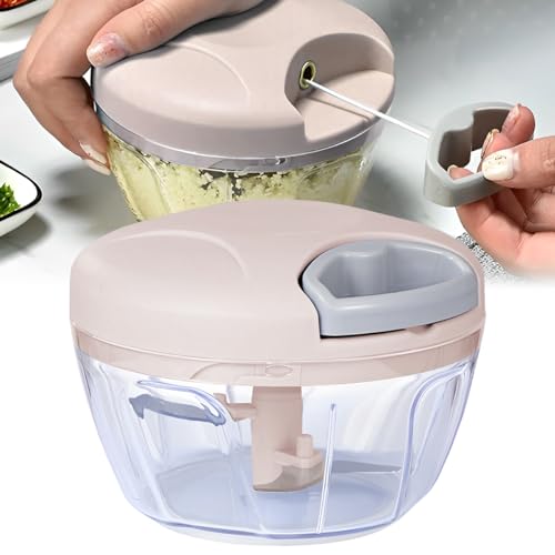 Manueller Lebensmittelzerkleinerer, LULUWA Küche Hand Pull Processor Slicer für Gemüse Fleisch Früchte Nüsse Knoblauch Zwiebel Paprika (Pink) von LULUWA