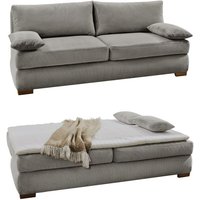 Dauer-Schlafsofa Federkern Couch mit Topper und Bettkasten in Feincord Hellgrau / 15152 von LUMA-HOME