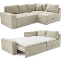 Ecksofa-Dauerschläfer Federkern Topper Bettkasten Schlafcouch in Cord Beige Grau / 15235 Ecksofa-Dauerschläfer Federkern Topper Bettkasten Schlafcouch in Cord Beige Grau / 15235 von LUMA-HOME