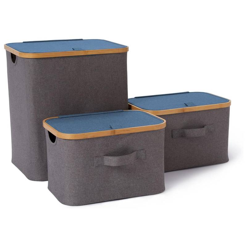 Aufbewahrungsbox mit Bambus-Rahmen - 3er-Set - Grau/Blau von LUMALAND