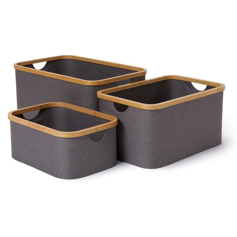 Aufbewahrungsboxen mit Bambus-Rahmen - 3er-Set - Grau Aufbewahrungsboxen mit Bambus-Rahmen - 3er-Set - Grau von LUMALAND