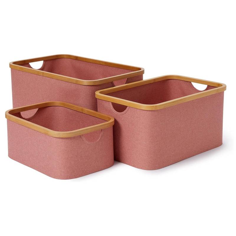 Aufbewahrungsboxen mit Bambus-Rahmen - 3er-Set - Rosa von LUMALAND