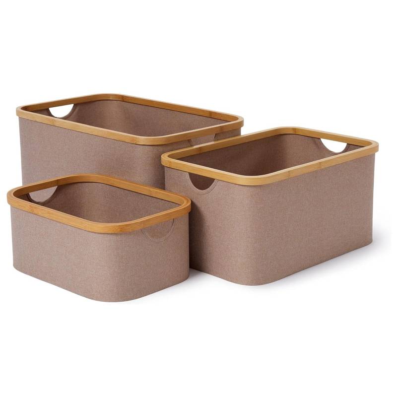 Aufbewahrungsboxen mit Bambus-Rahmen - 3er-Set - Taupe von LUMALAND