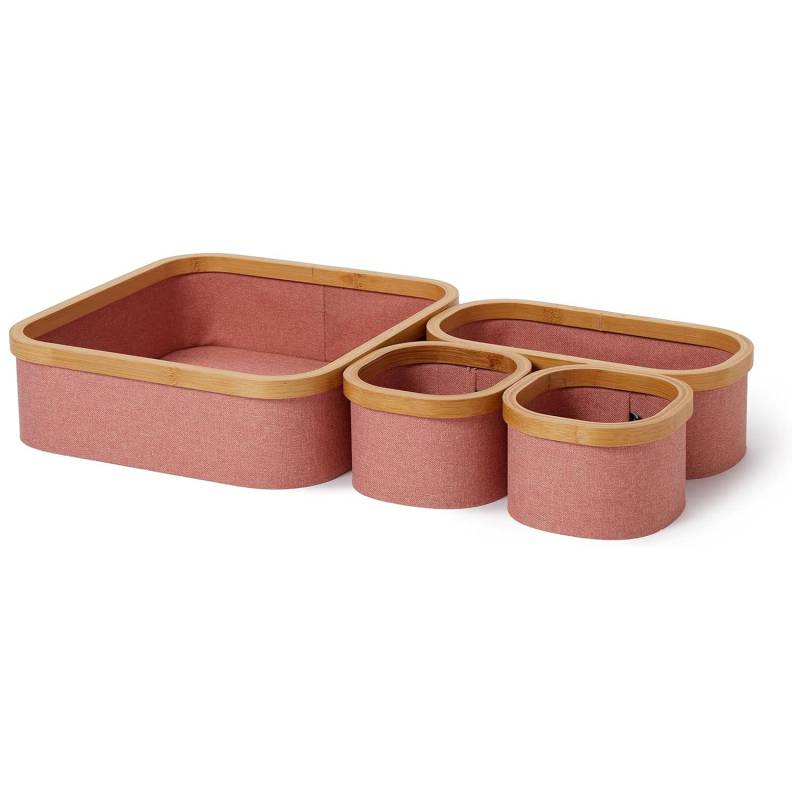 Aufbewahrungsboxen mit Bambus-Rahmen - 4er-Set - Rosa von LUMALAND