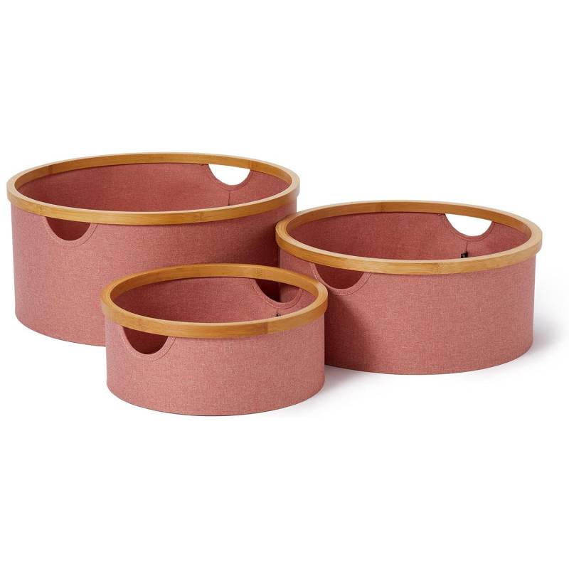 Bambus-Rahmen Aufbewahrungsbox rund - 3er-Set - Rosa von LUMALAND