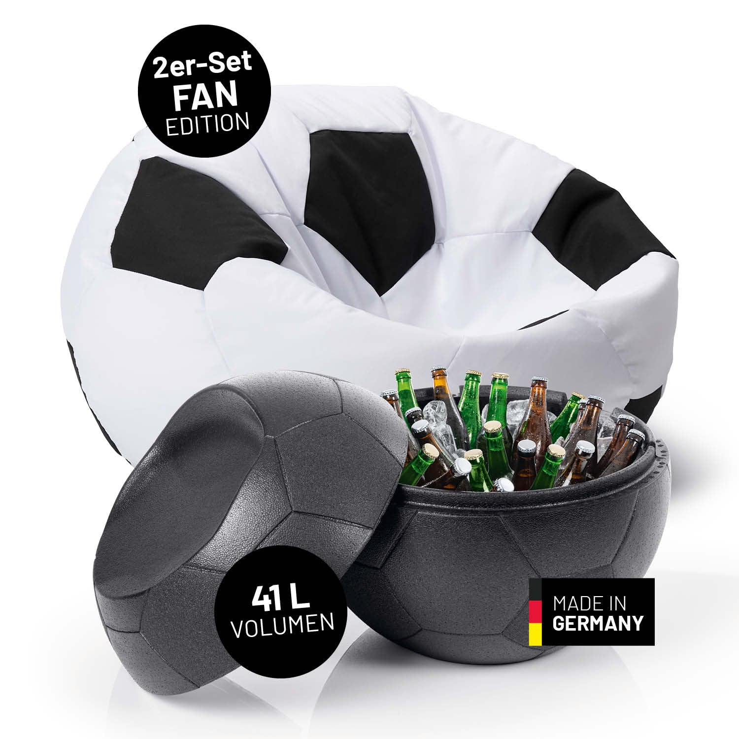 EM 2024 Fan-Lounge 1 + 1 - XXL-Fußball-Sitzsack + Fußball-Sitz-Kühlbox EM 2024 Fan-Lounge 1 + 1 - XXL-Fußball-Sitzsack + Fußball-Sitz-Kühlbox von LUMALAND