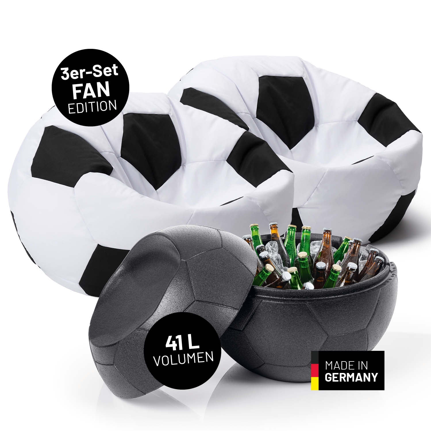 EM 2024 Fan-Lounge 2 + 1 - 2 x XXL-Fußball-Sitzsack + Fußball-Kühlbox EM 2024 Fan-Lounge 2 + 1 - 2 x XXL-Fußball-Sitzsack + Fußball-Kühlbox von LUMALAND